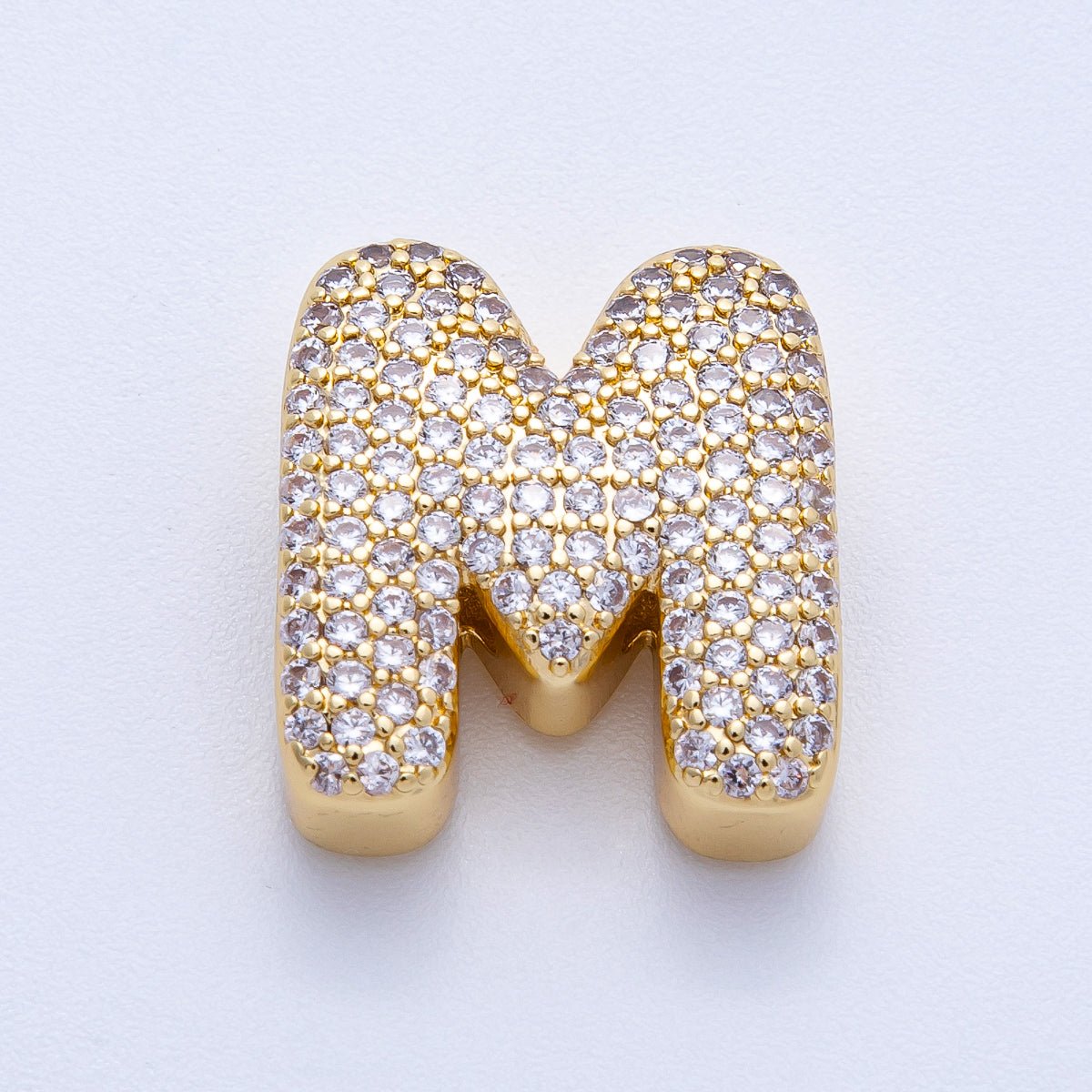 16K Gold Filled 21mm Chubby Micro Paved CZ Initial Letter A - Z Alphabet Personalized Bead for Cord Jewelry | Beads - 00167 - Beads - 00192 - DLUXCA