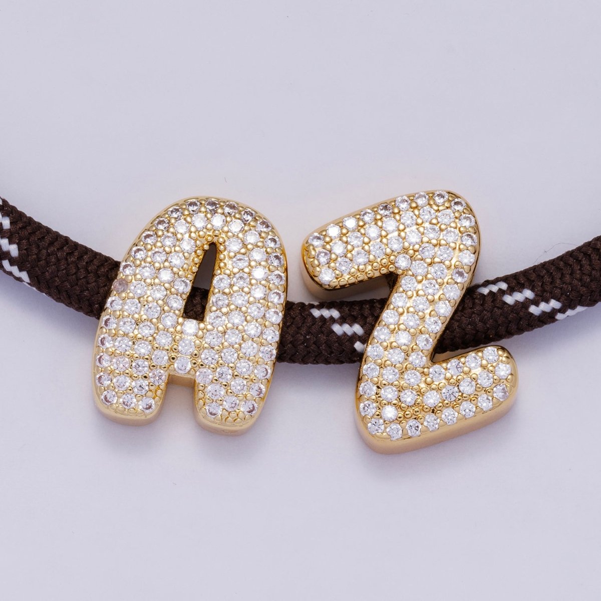 16K Gold Filled 21mm Chubby Micro Paved CZ Initial Letter A - Z Alphabet Personalized Bead for Cord Jewelry | Beads - 00167 - Beads - 00192 - DLUXCA
