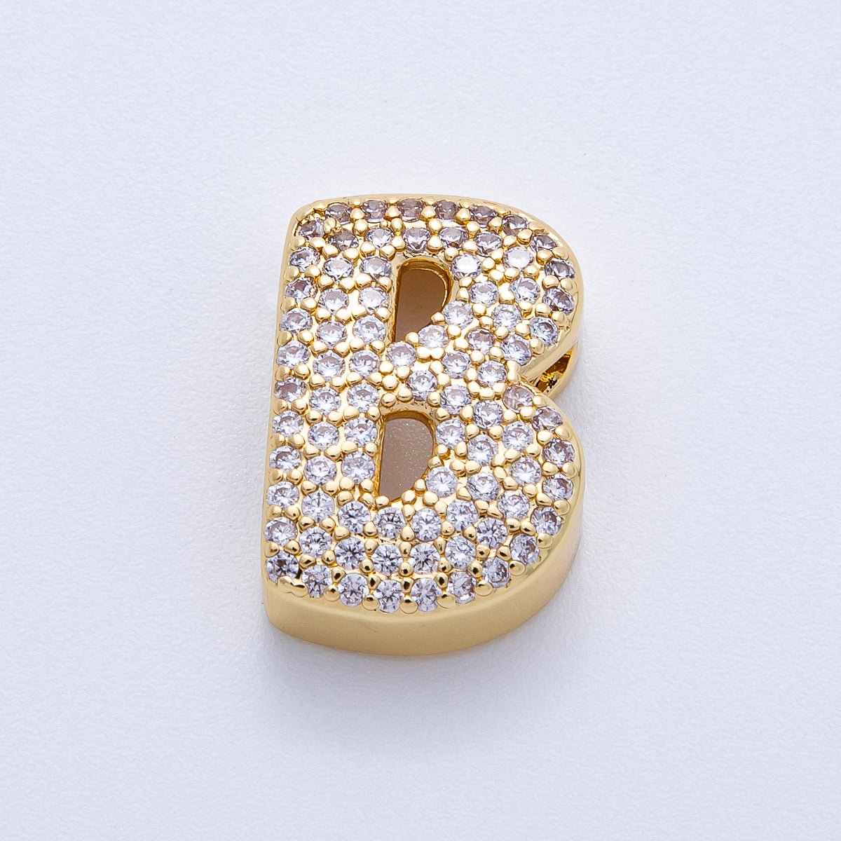 16K Gold Filled 21mm Chubby Micro Paved CZ Initial Letter A - Z Alphabet Personalized Bead for Cord Jewelry | Beads - 00167 - Beads - 00192 - DLUXCA