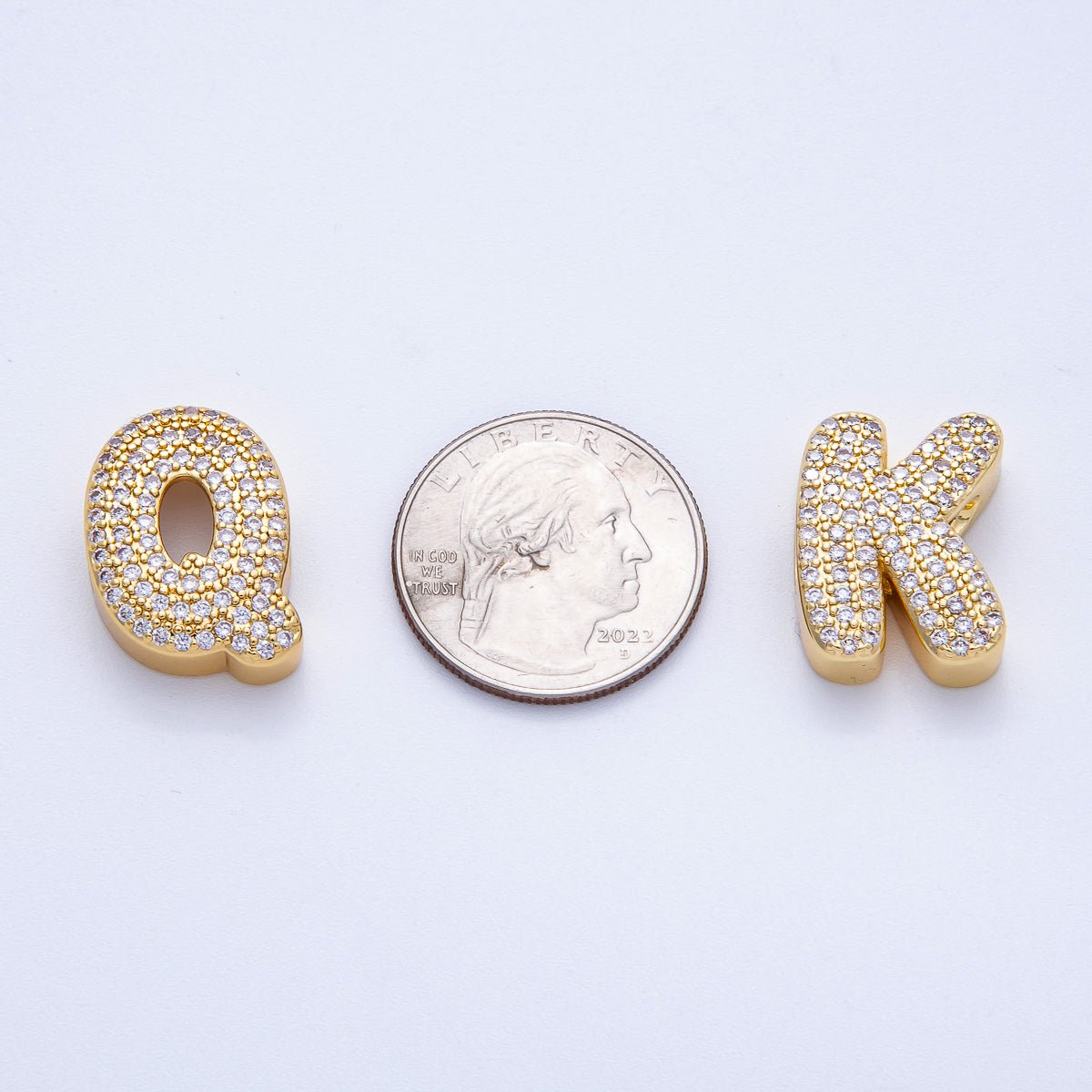 16K Gold Filled 21mm Chubby Micro Paved CZ Initial Letter A - Z Alphabet Personalized Bead for Cord Jewelry | Beads - 00167 - Beads - 00192 - DLUXCA