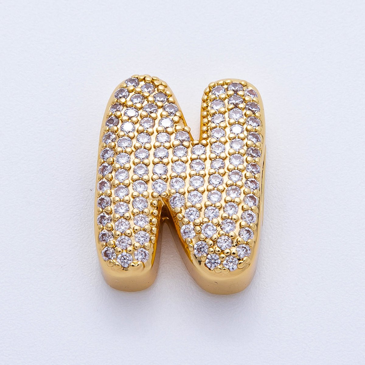 16K Gold Filled 21mm Chubby Micro Paved CZ Initial Letter A - Z Alphabet Personalized Bead for Cord Jewelry | Beads - 00167 - Beads - 00192 - DLUXCA