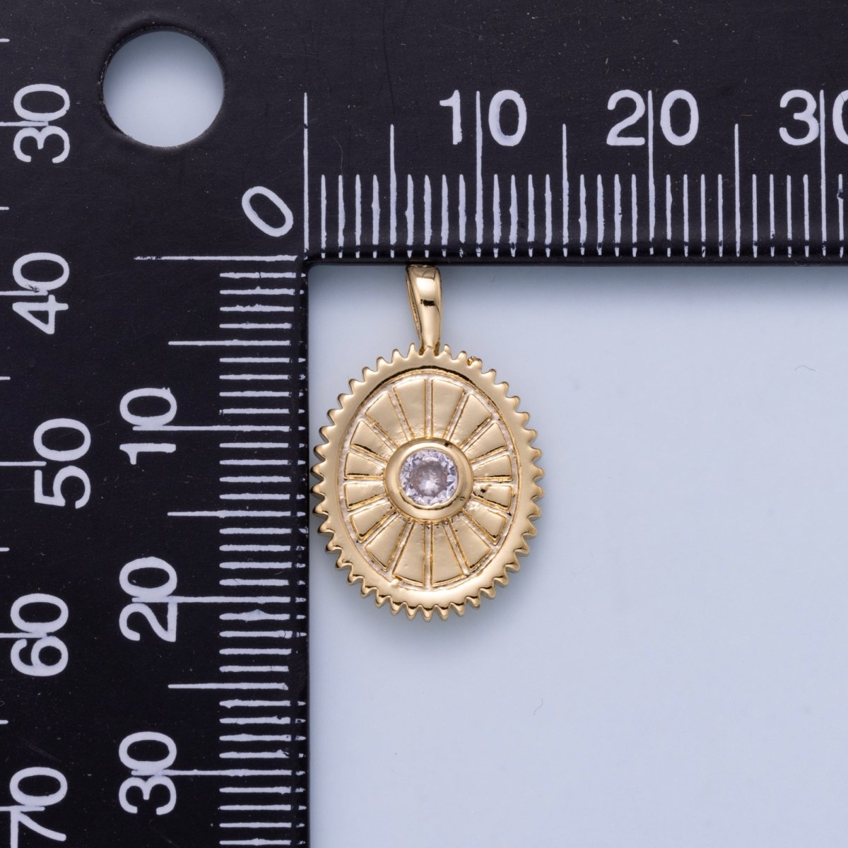 16K Gold Filled 21mm Clear CZ Geometric Lined Textured Oval Pendant | Charms-01046 - DLUXCA