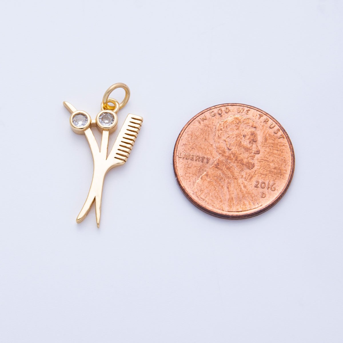 16K Gold Filled 21mm CZ Barber Scissor Shears Hair Cut Charm | Charms - 00355 - DLUXCA