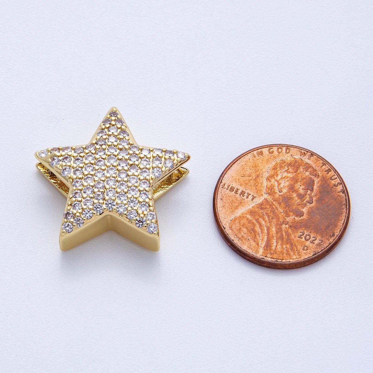 16K Gold Filled 21mm Micro Paved CZ Celestial Star Slide Bead | Beads - 00193 - DLUXCA