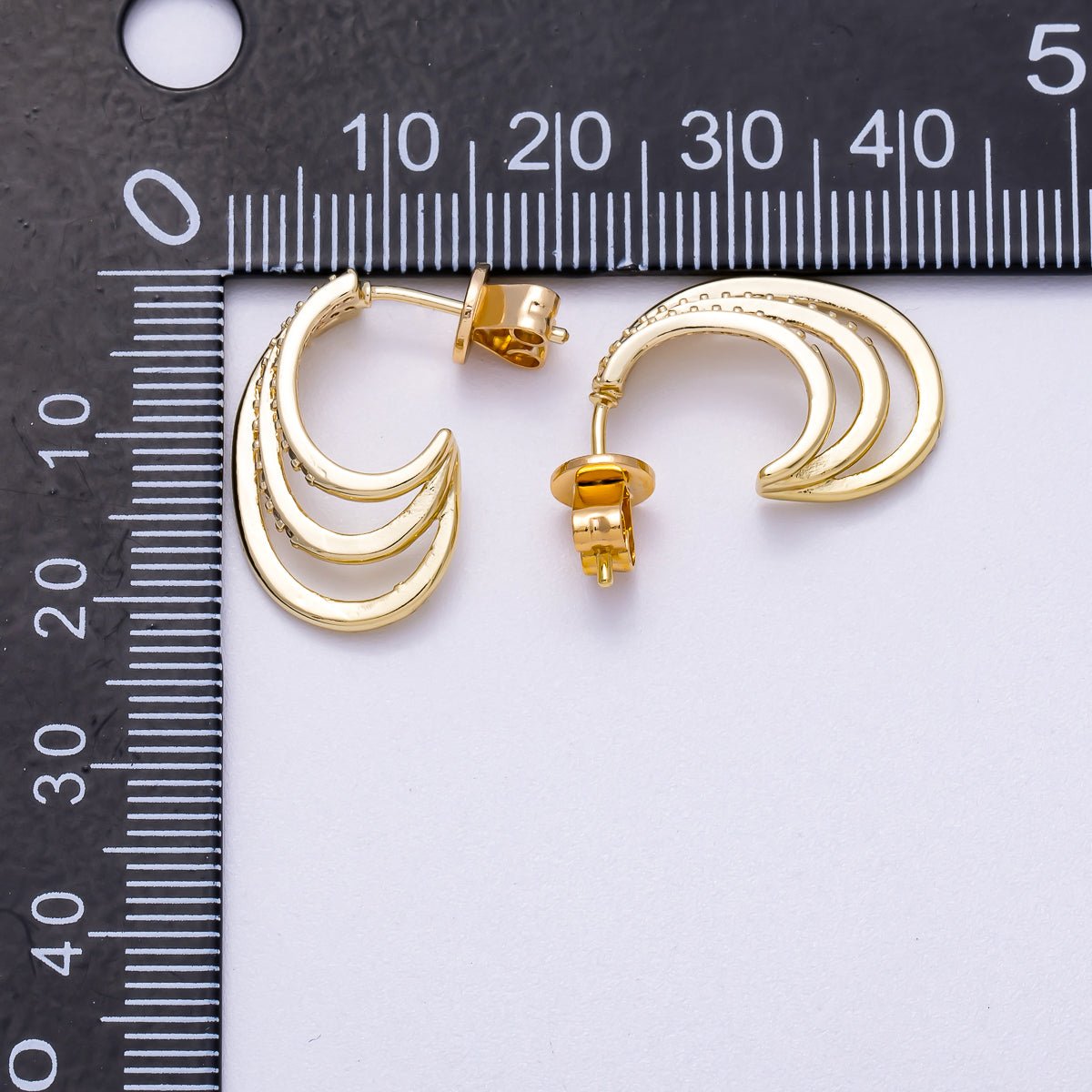 16K Gold Filled 21mm Micro Paved CZ Claw J - Shaped Hoop Earrings in Gold & Silver | Earrings - 00337 Earrings - 00338 - DLUXCA