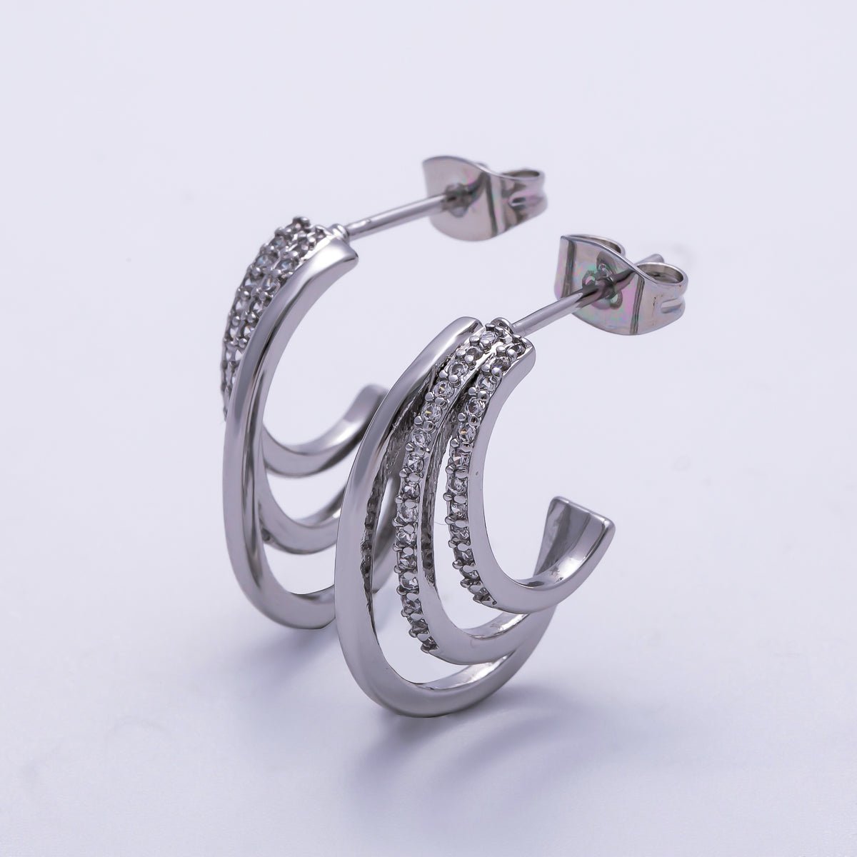 16K Gold Filled 21mm Micro Paved CZ Claw J - Shaped Hoop Earrings in Gold & Silver | Earrings - 00337 Earrings - 00338 - DLUXCA