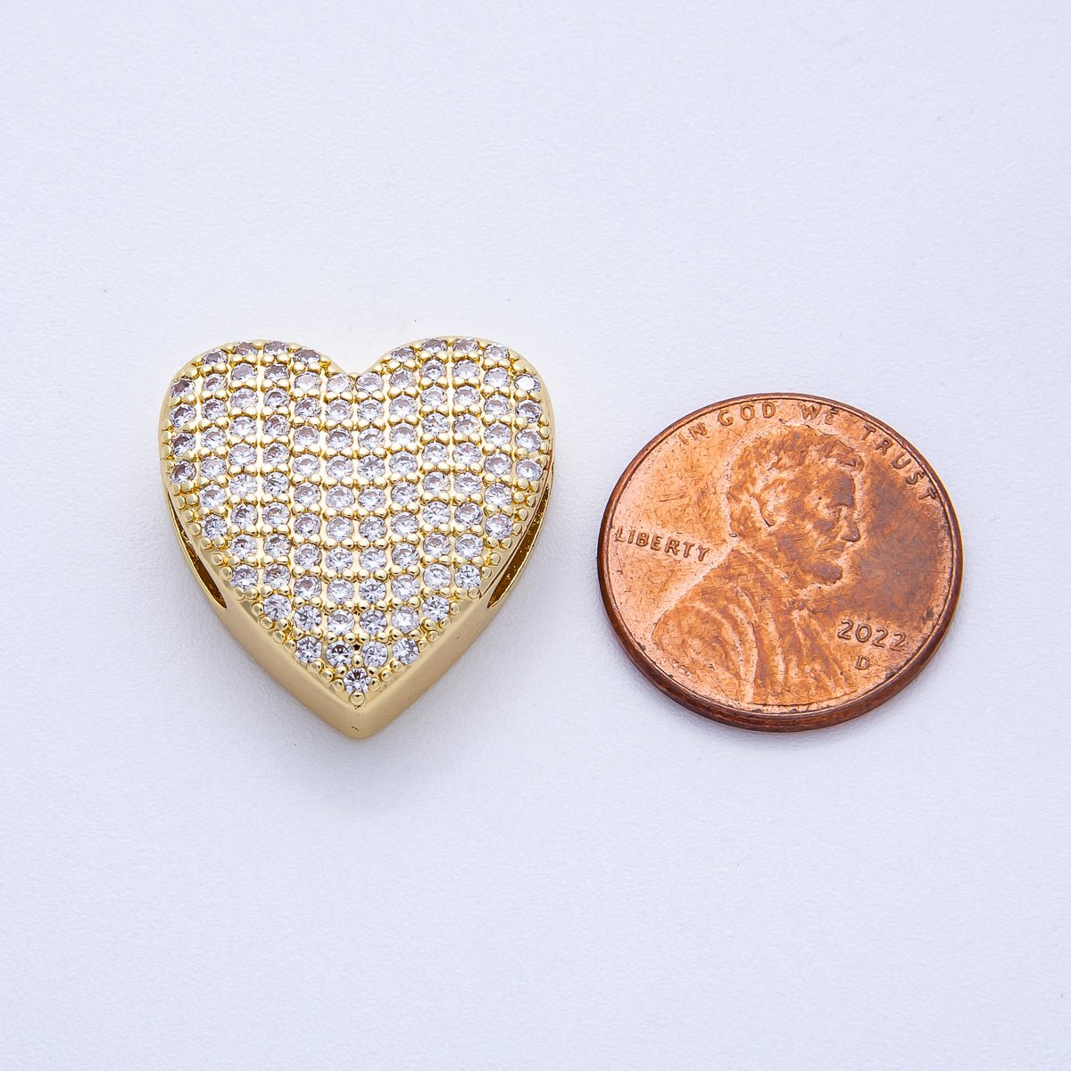 16K Gold Filled 21mm Micro Paved CZ Heart Slide Bead | Beads - 00194 - DLUXCA