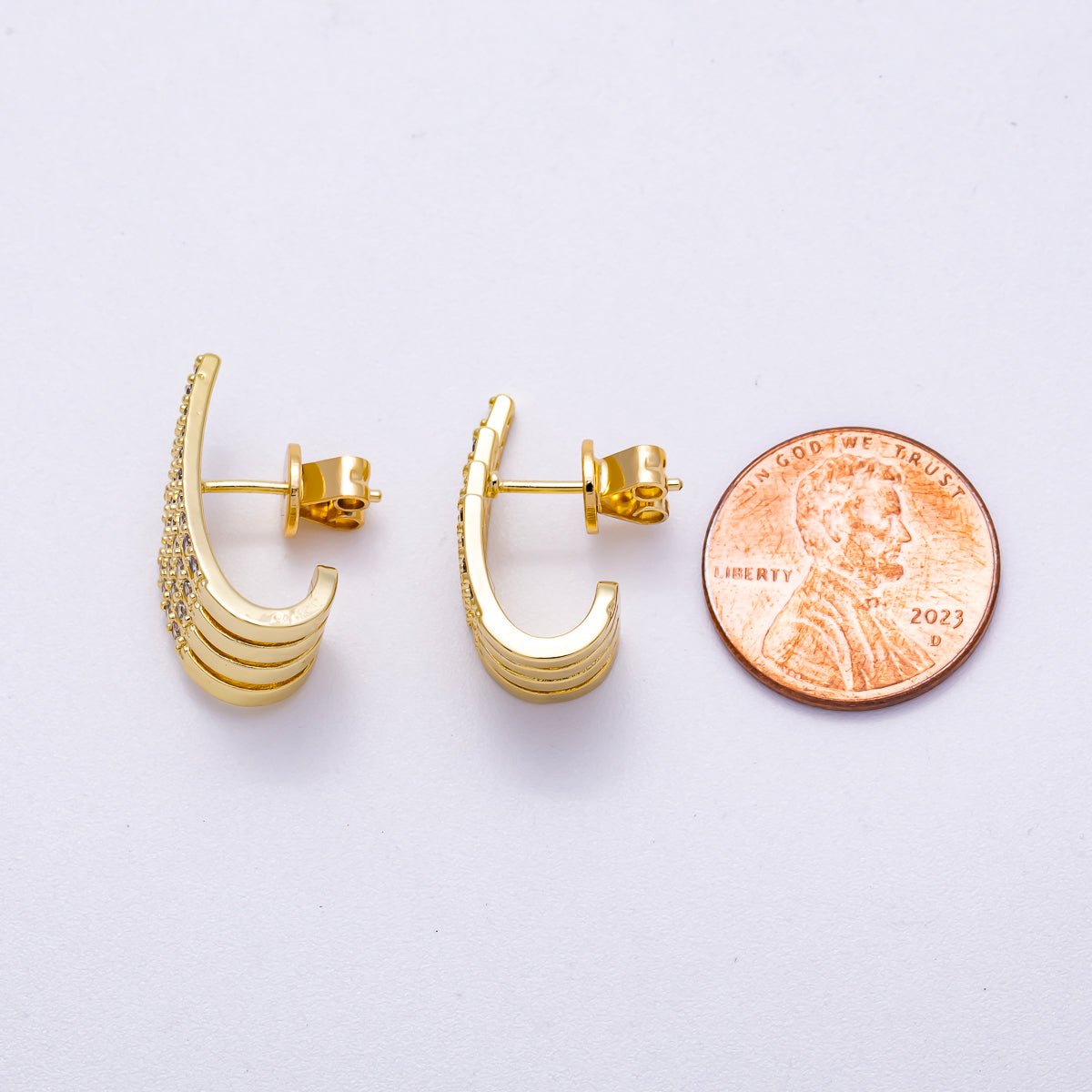 16K Gold Filled 21mm Micro Paved CZ Wide Claw J - Shaped Hoop Earrings in Gold & Silver | Earrings - 00335 Earrings - 00336 - DLUXCA