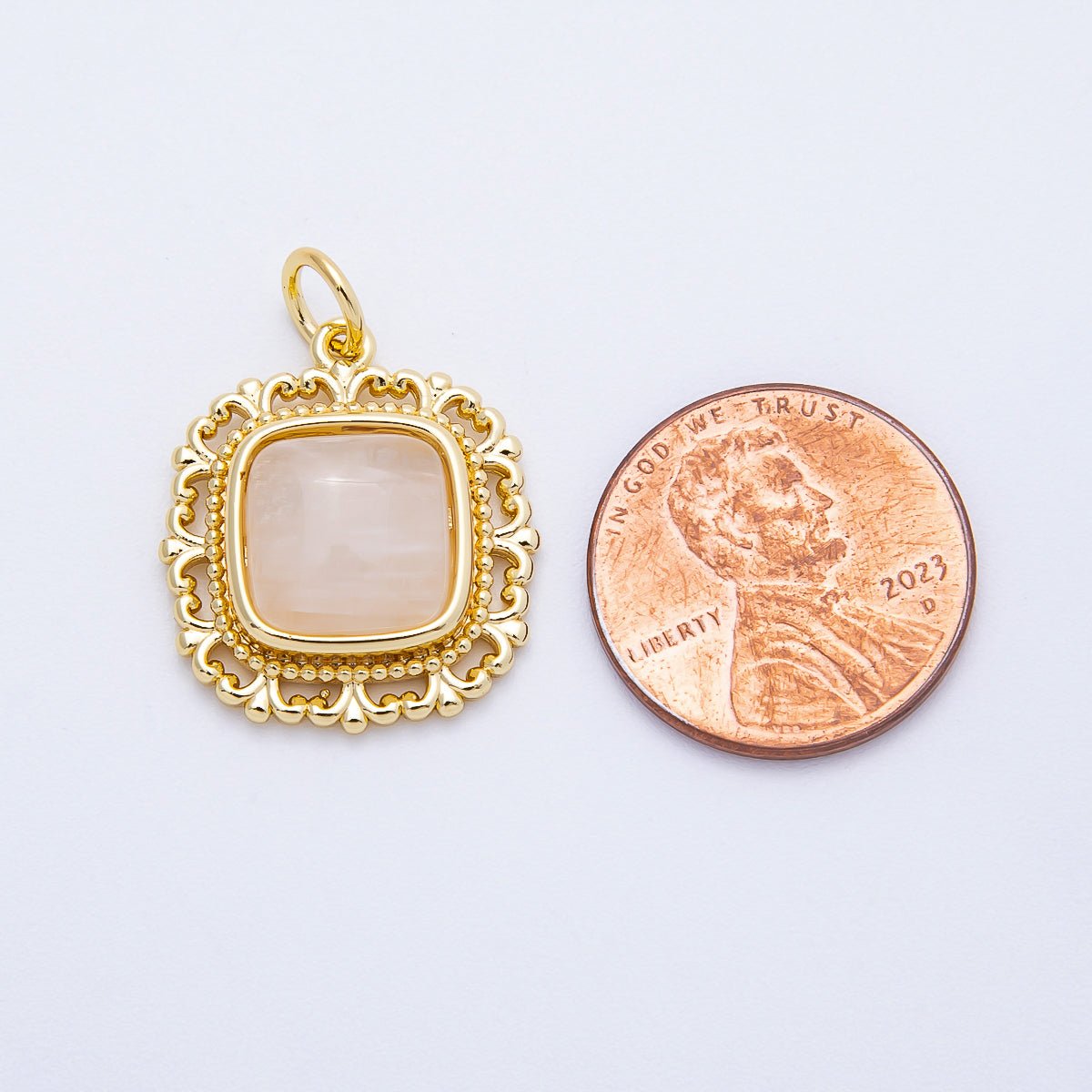 16K Gold Filled 21mm Moonstone Square Gemstone Artisan Bezel Charm | Charms - 00699 - DLUXCA