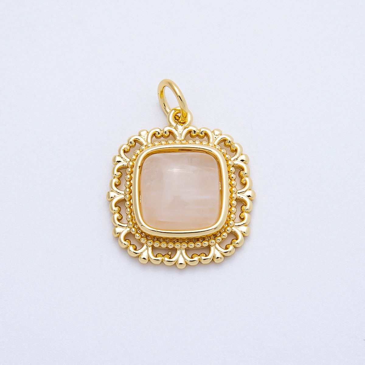 16K Gold Filled 21mm Moonstone Square Gemstone Artisan Bezel Charm | Charms - 00699 - DLUXCA