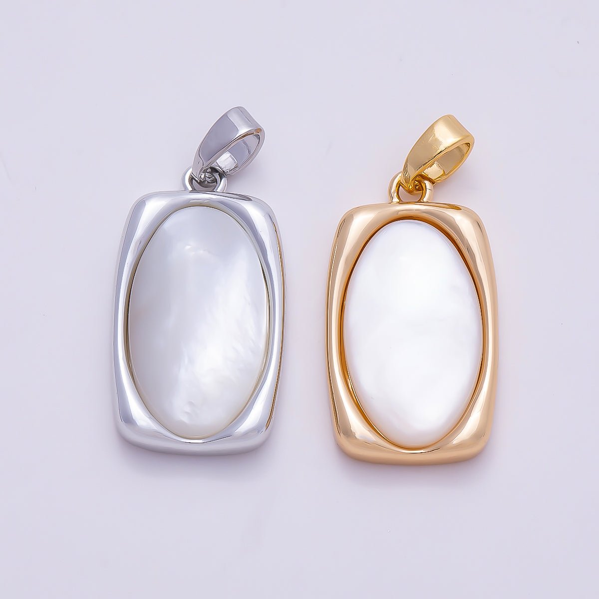16K Gold Filled 21mm Shell Pearl Oval Bezel Pendant in Gold & Silver | Charms-01365 Charms-01366 - DLUXCA