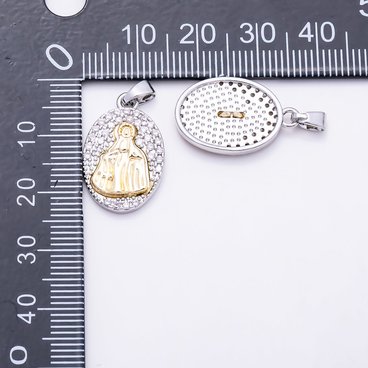 16K Gold Filled 21mm St. Jude, St. Benedict, Guadalupe Mixed Metal Textured Religious Oval Pendant | Charms-02011 ~ Charms-02017 - DLUXCA