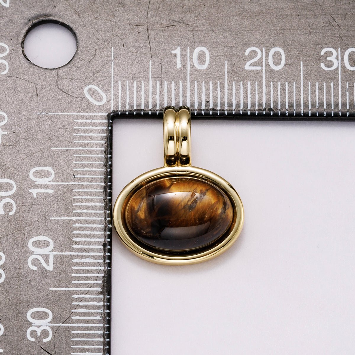 16K Gold Filled 21mm Tiger Eye Cabochon Natural Gemstone Oval Bezel Pendant | Charms - 00548 - DLUXCA