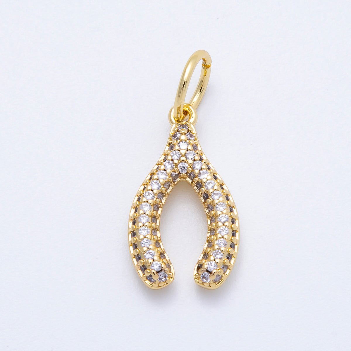 16K Gold Filled 21mm Turquoise and Clear Micro Paved CZ Wishbone Lucky Charm | Charms - 00659 - Charms - 00660 - DLUXCA