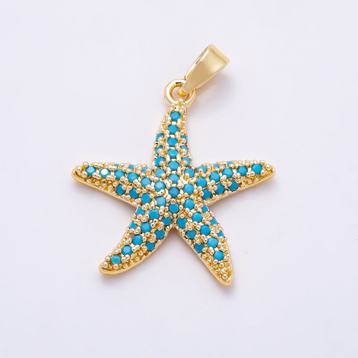 16K Gold Filled 21mm Turquoise Micro Paved CZ Starfish Ocean Beach Pendant | Charms-01895 - DLUXCA