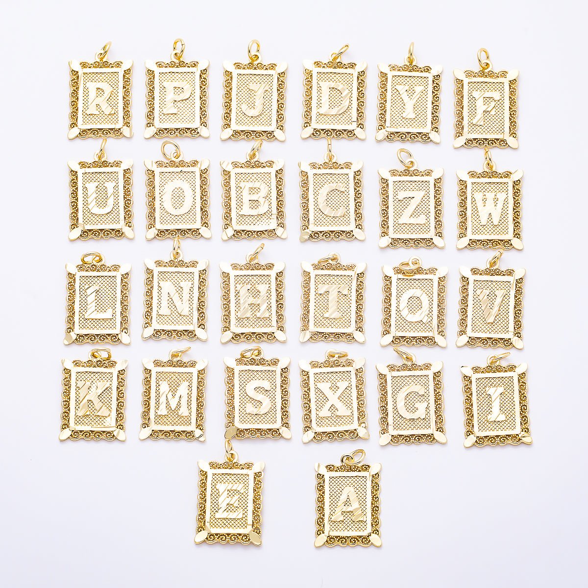 16K Gold Filled 21mm Vintage Tile Tag Initial Alphabet Charm (A–Z) | Charms-01952 - Charms - DLUXCA