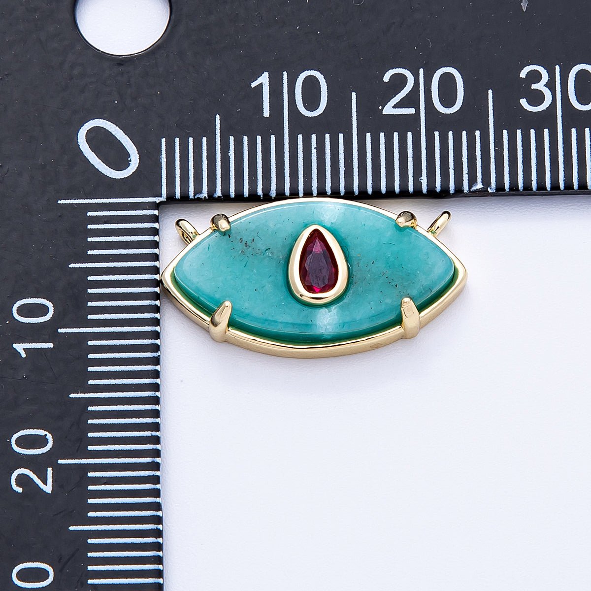 16K Gold Filled 22.5mm Aquamarine, Pink Quartz Fuchsia CZ Evil Eye Connector | Connectors - 00009 Connectors - 00010 - DLUXCA