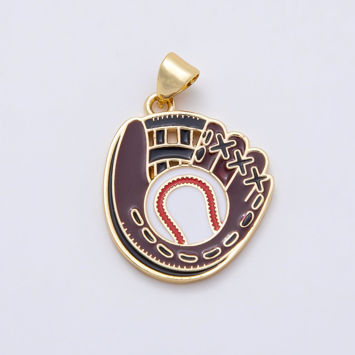 16K Gold Filled 22.5mm Baseball Glove Enamel Sports Pendant | Charms-01109 - DLUXCA