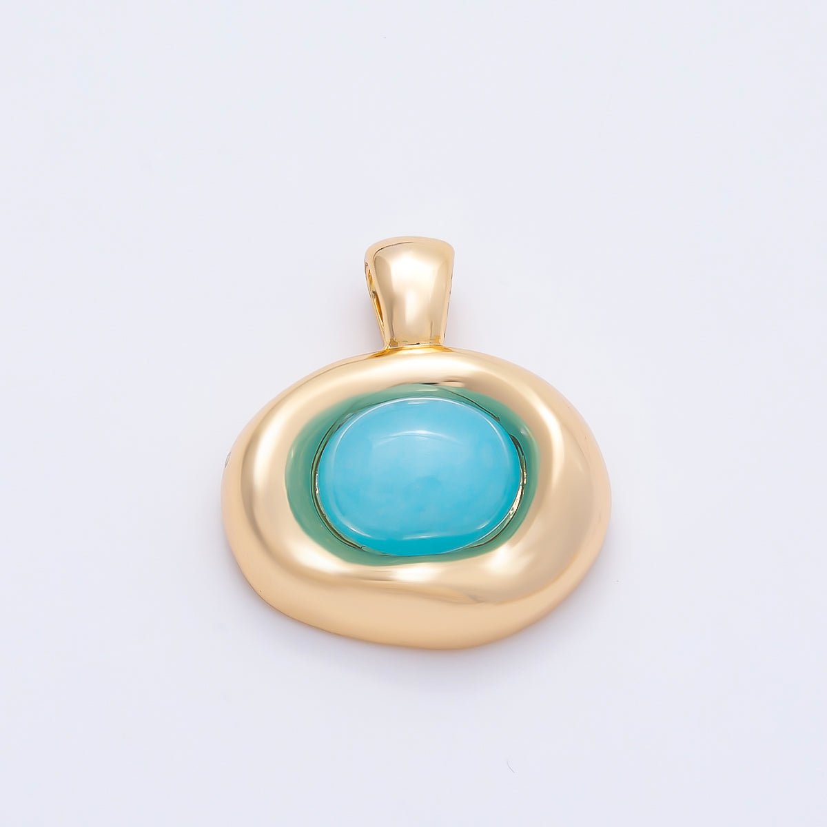 16K Gold Filled 22mm Birthstone Cabochon Gemstone Oval Molten Bezel Pendant | Charms-00867 ~ Charms-00873 - DLUXCA