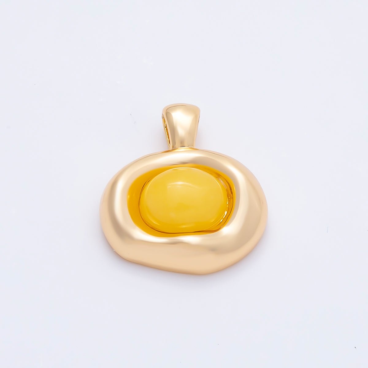 16K Gold Filled 22mm Birthstone Cabochon Gemstone Oval Molten Bezel Pendant | Charms-00867 ~ Charms-00873 - DLUXCA