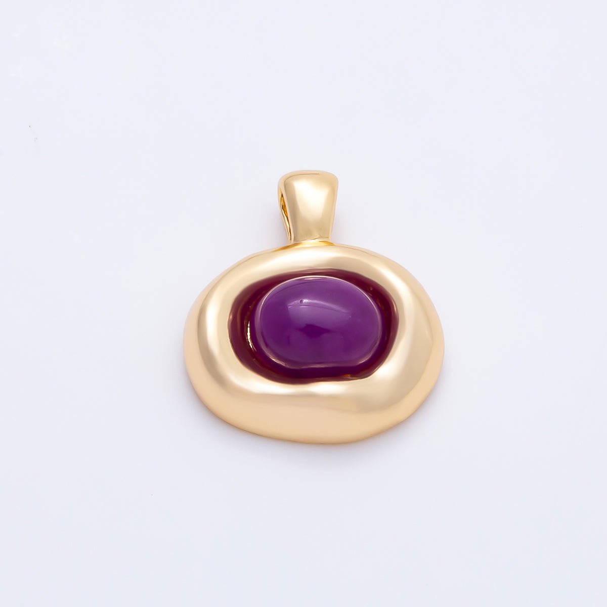 16K Gold Filled 22mm Birthstone Cabochon Gemstone Oval Molten Bezel Pendant | Charms-00867 ~ Charms-00873 - DLUXCA