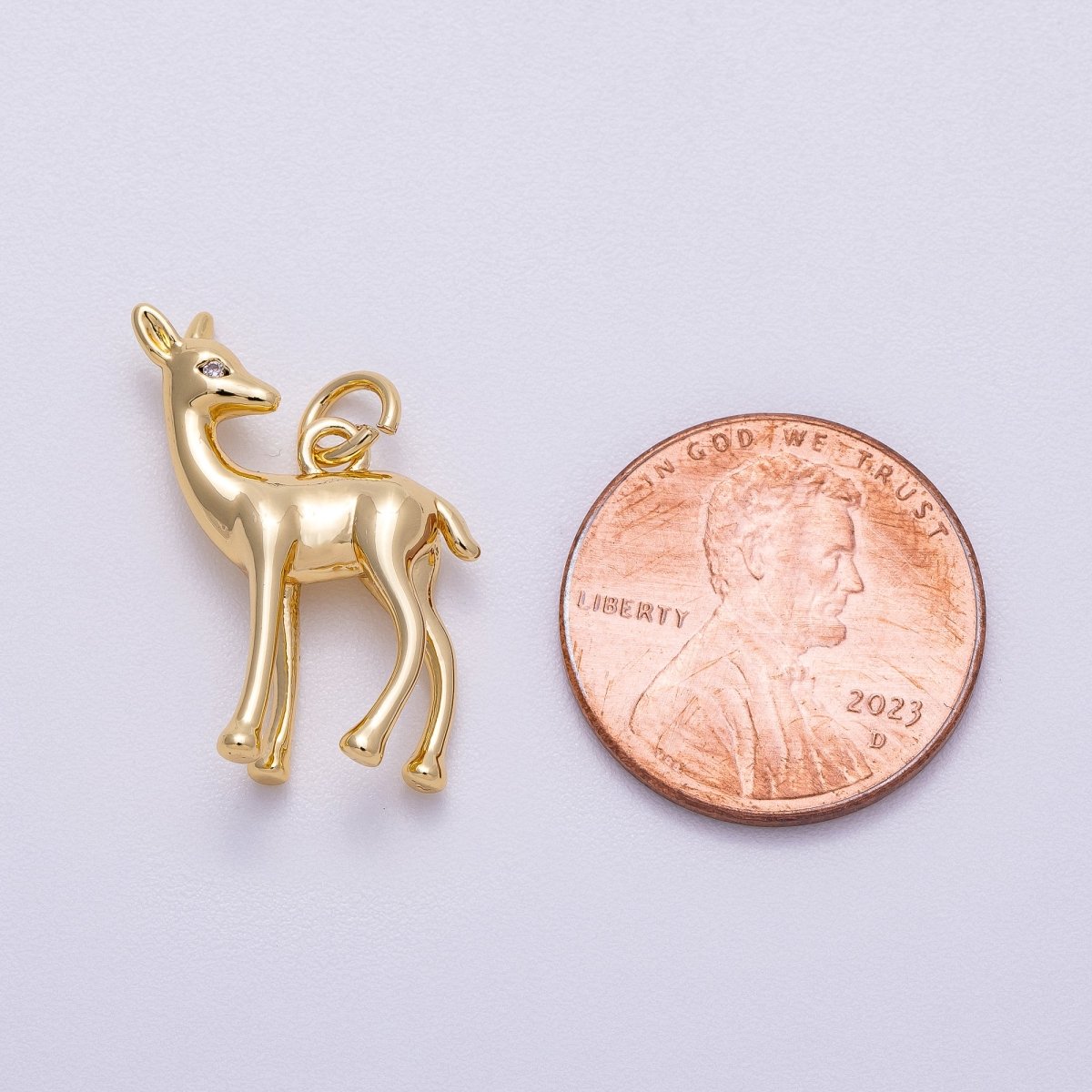 16K Gold Filled 22mm Fawn Deer Forest Animal Minimalist 3D Multidimensional Charm in Gold & Silver | Charms - 00606 Charms - 00607 - DLUXCA