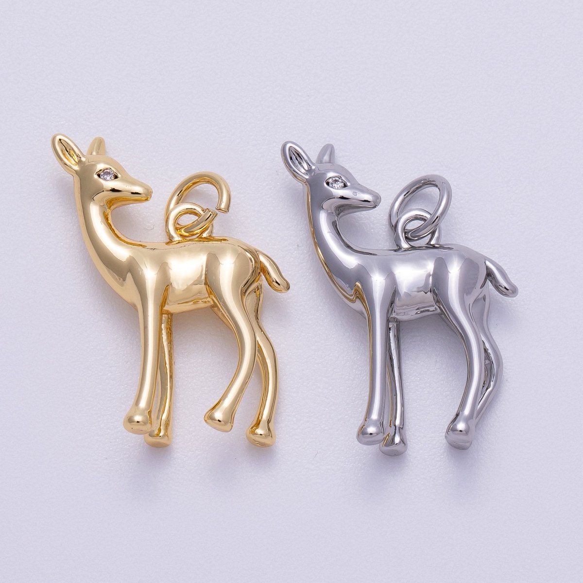 16K Gold Filled 22mm Fawn Deer Forest Animal Minimalist 3D Multidimensional Charm in Gold & Silver | Charms - 00606 Charms - 00607 - DLUXCA