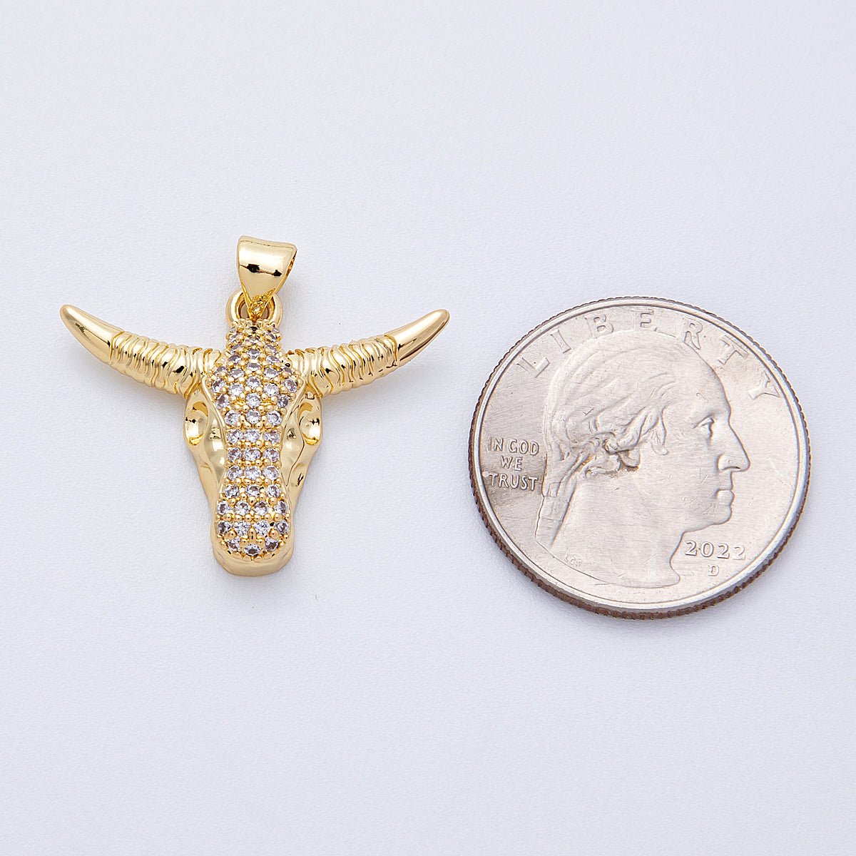 16K Gold Filled 22mm Micro Paved Bulls Head Animal Pendant | Charms - 00122 - DLUXCA