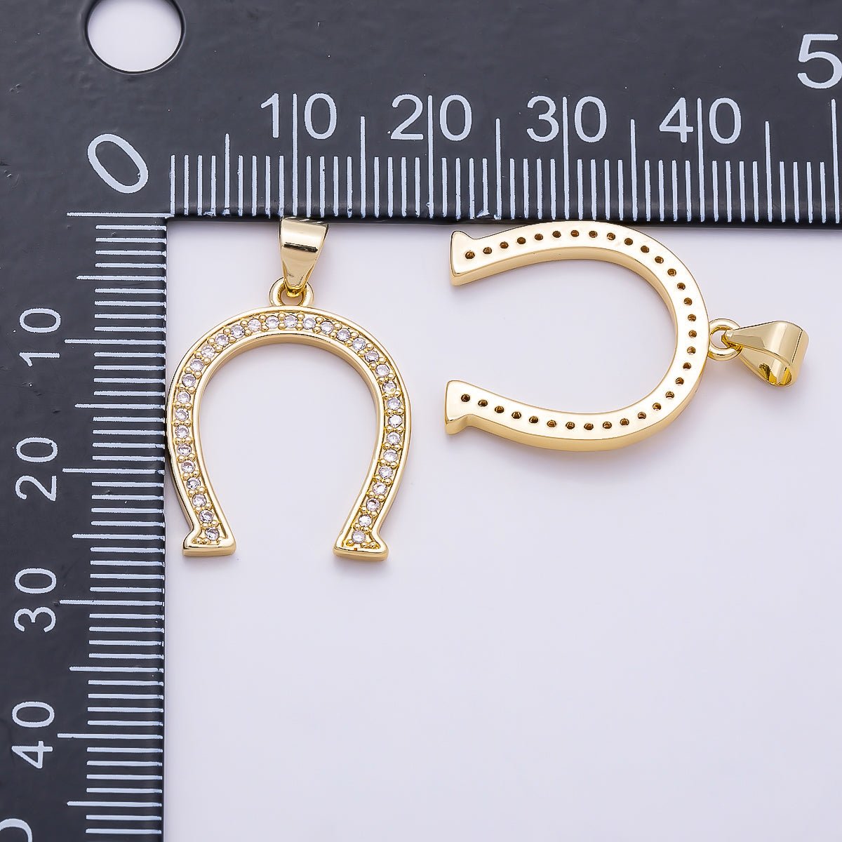 16K Gold Filled 22mm Micro Paved CZ Horseshoe Pendant | Charms-01351 - DLUXCA