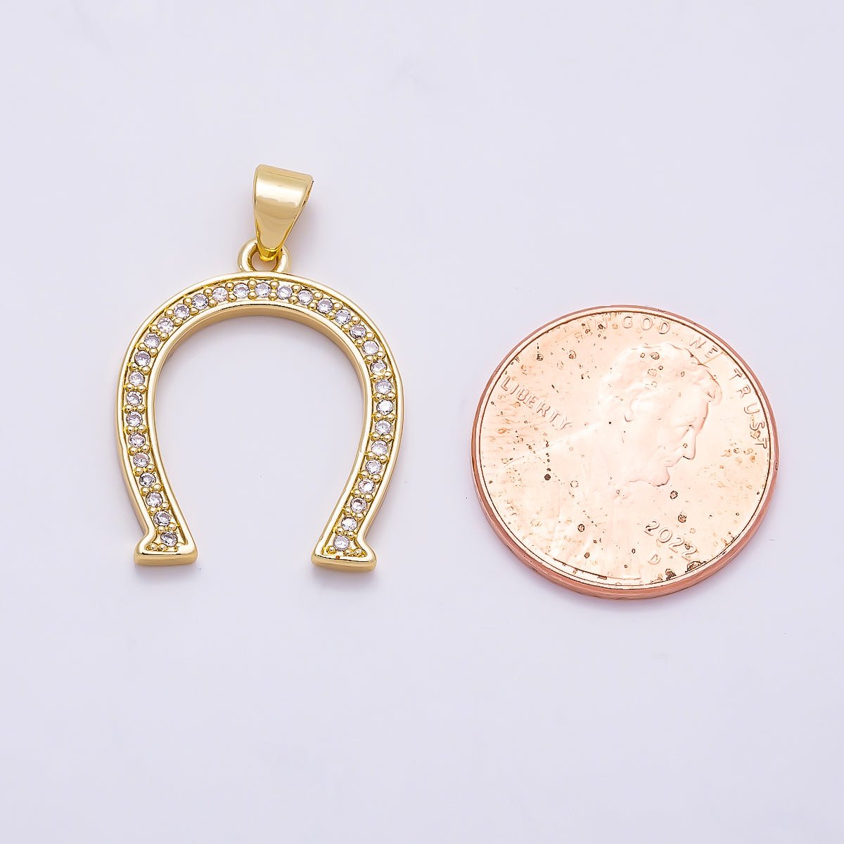 16K Gold Filled 22mm Micro Paved CZ Horseshoe Pendant | Charms-01351 - DLUXCA