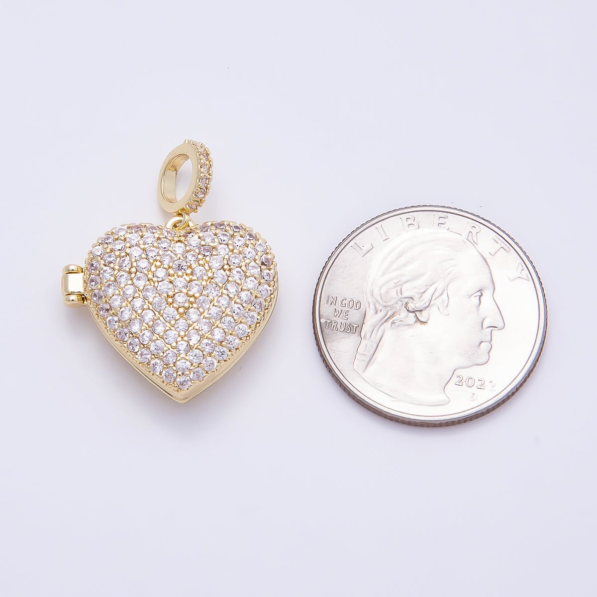 16K Gold Filled 22mm Micro Paved CZ Love Heart Locket Pendant | Charms-01033 - DLUXCA
