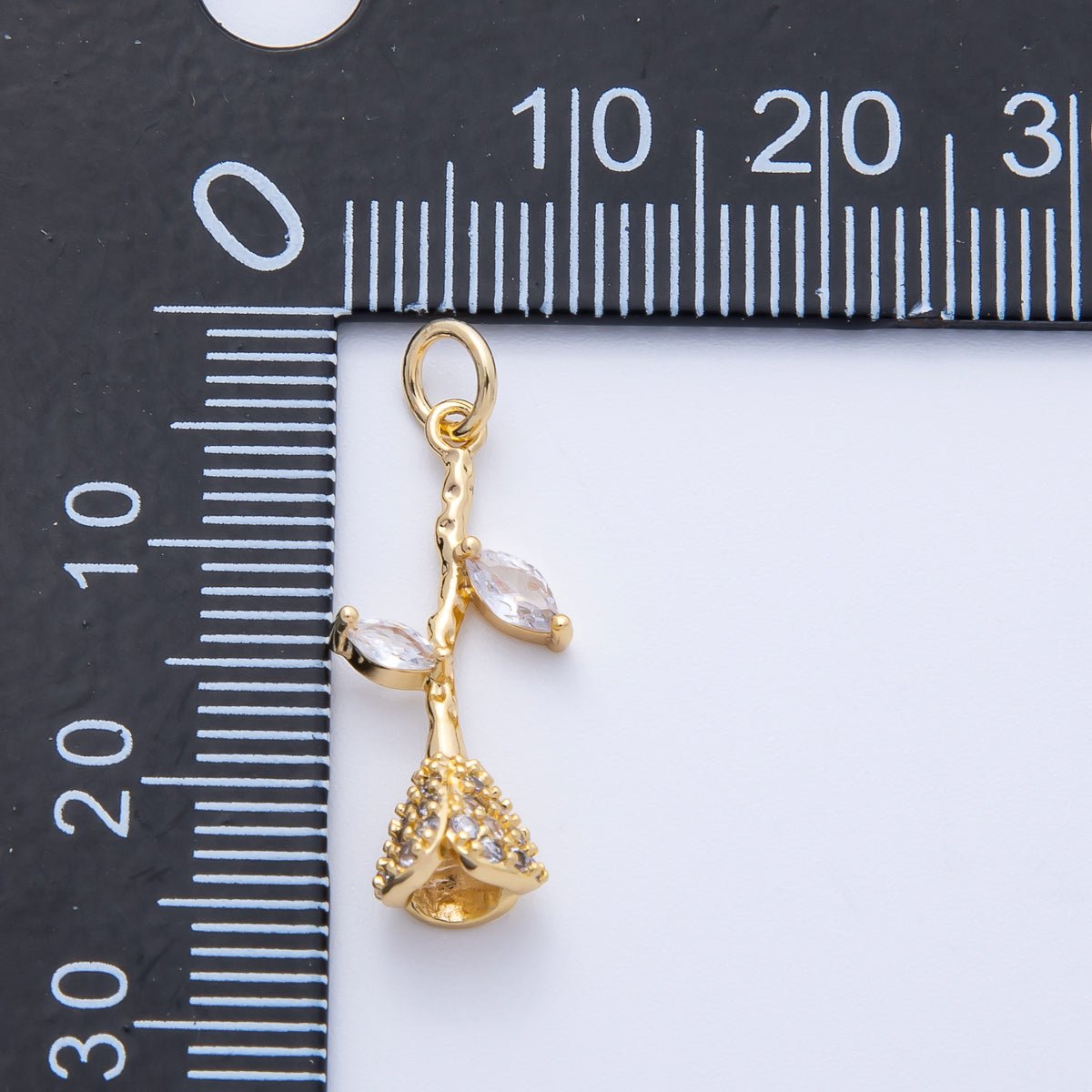 16K Gold Filled 22mm Micro Paved CZ Rose Flower Charm | Charms - 00358 - DLUXCA