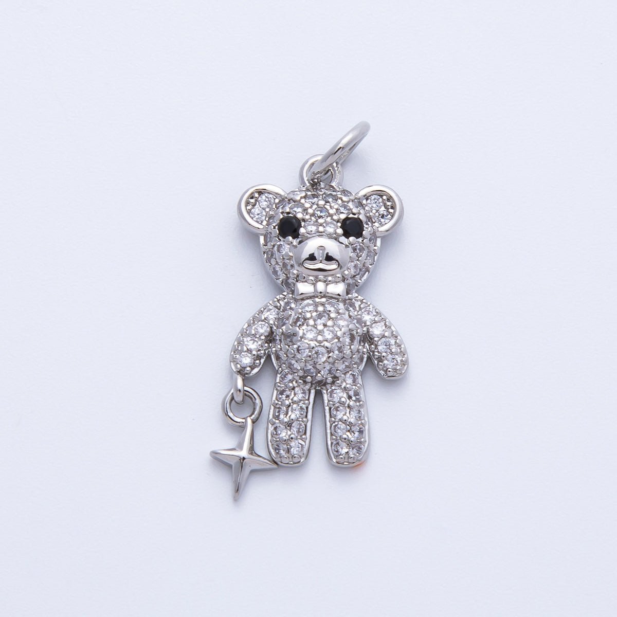 16K Gold Filled 22mm Micro Paved CZ Teddy Bear Charm in Gold & Silver | Charms - 00256 Charms - 00257 - DLUXCA