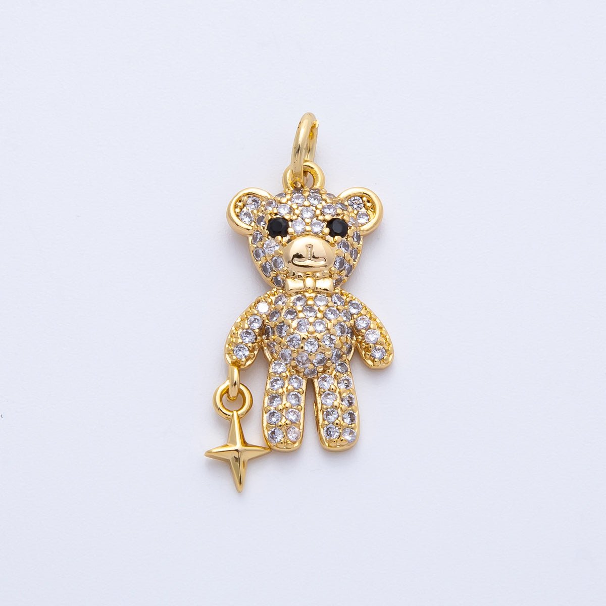 16K Gold Filled 22mm Micro Paved CZ Teddy Bear Charm in Gold & Silver | Charms - 00256 Charms - 00257 - DLUXCA