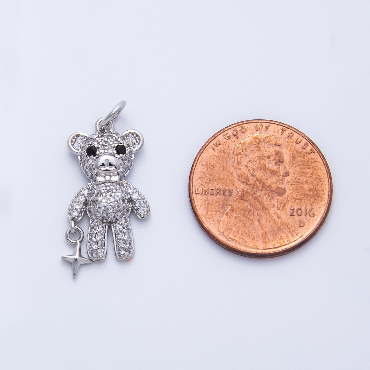 16K Gold Filled 22mm Micro Paved CZ Teddy Bear Charm in Gold & Silver | Charms - 00256 Charms - 00257 - DLUXCA