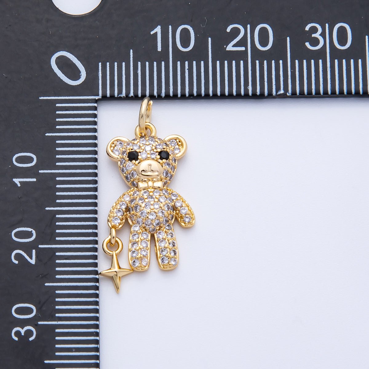 16K Gold Filled 22mm Micro Paved CZ Teddy Bear Charm in Gold & Silver | Charms - 00256 Charms - 00257 - DLUXCA