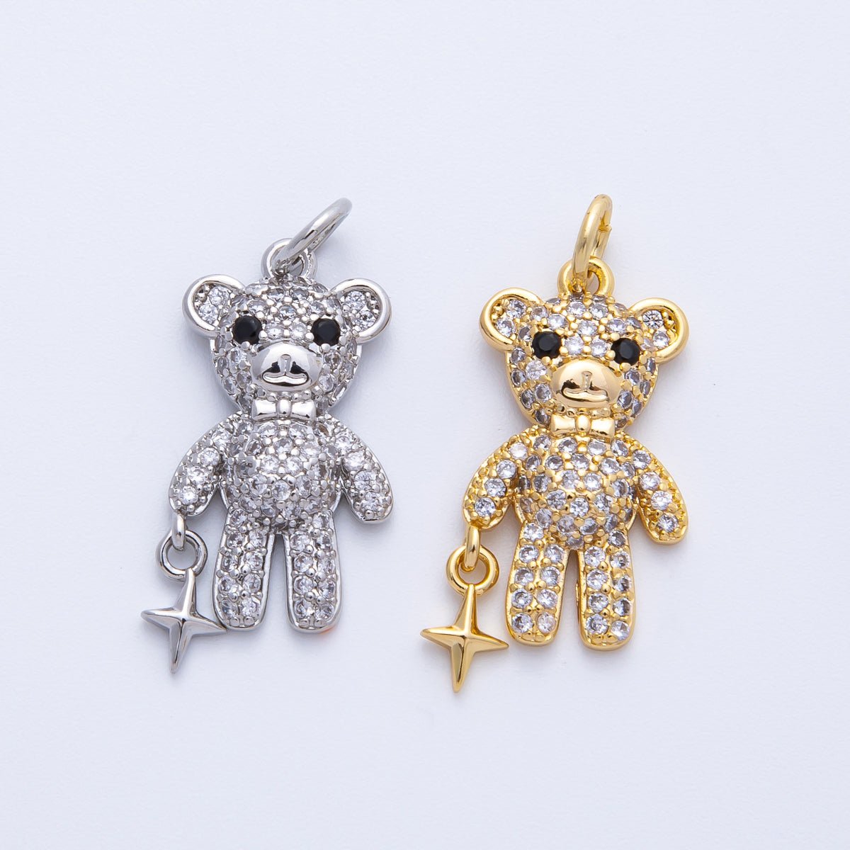 16K Gold Filled 22mm Micro Paved CZ Teddy Bear Charm in Gold & Silver | Charms - 00256 Charms - 00257 - DLUXCA