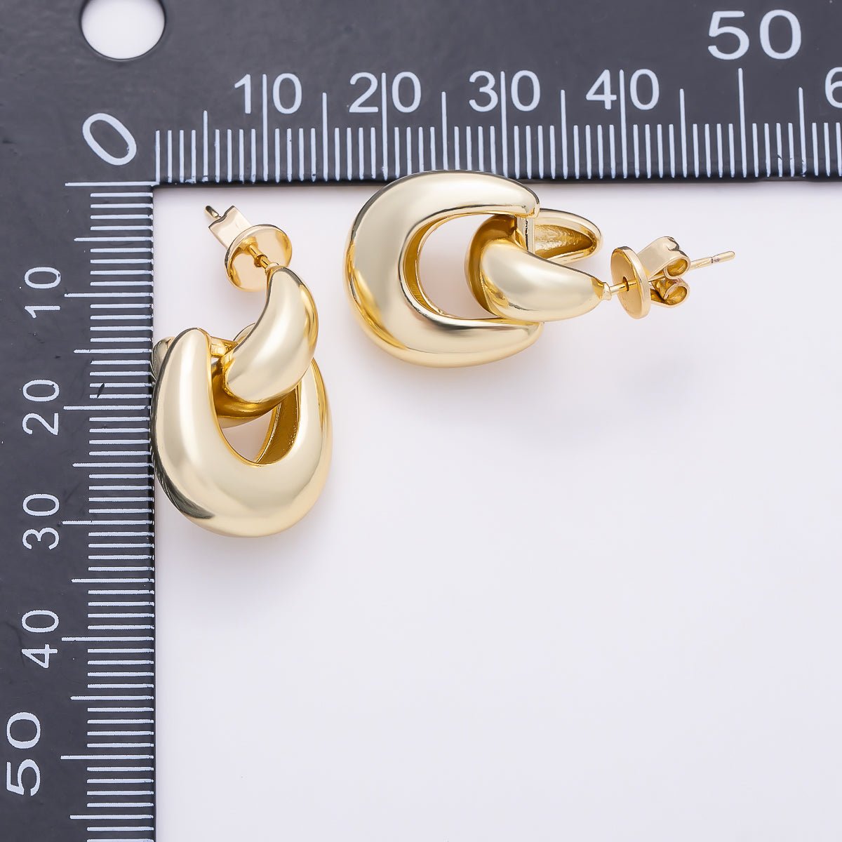 16K Gold Filled 22mm Minimalist Chubby Door Knocker Drop Stud Earrings | Earrings-00795 - DLUXCA