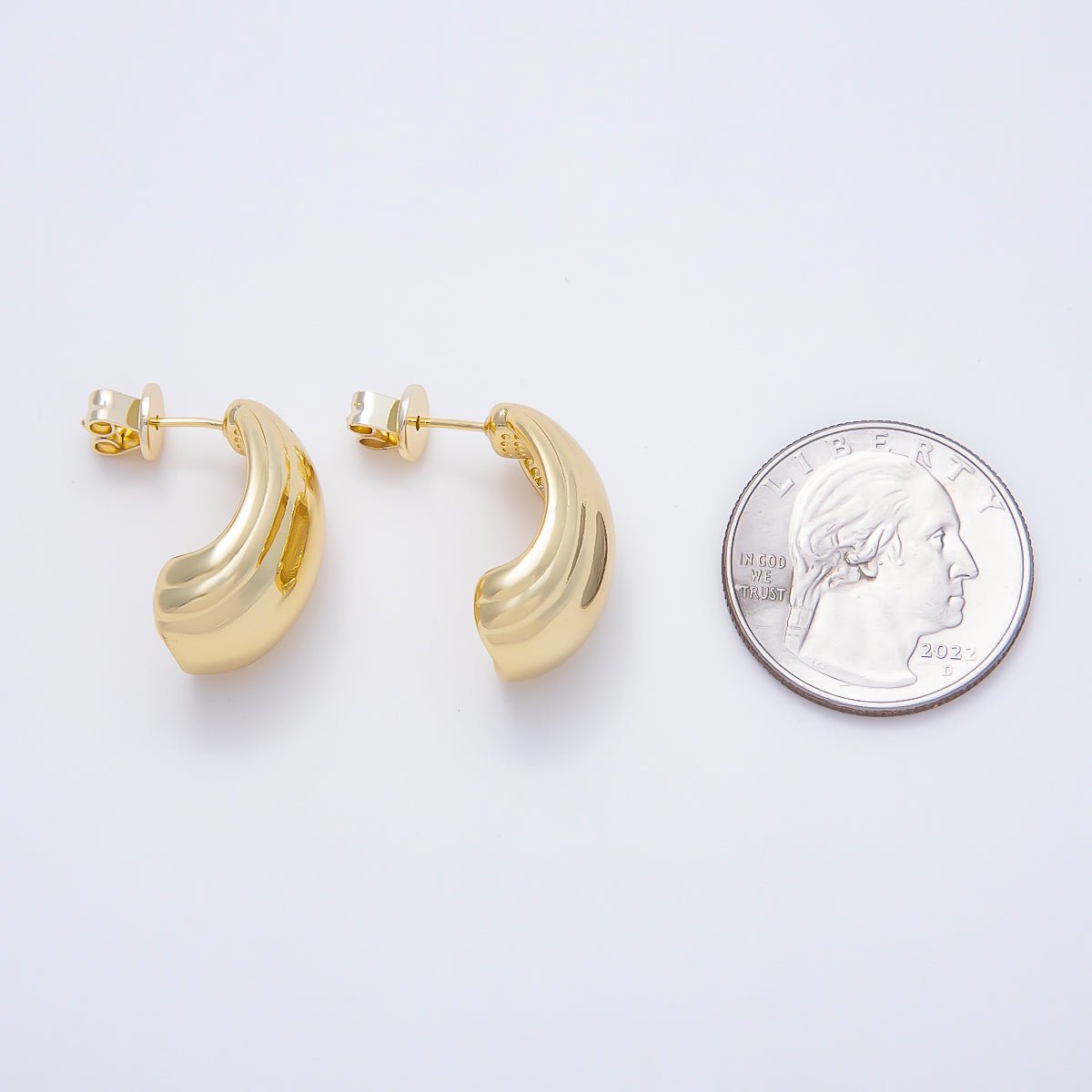 16K Gold Filled 22mm Minimalist Lined J-Shaped Hoop | Earrings-00724 - DLUXCA
