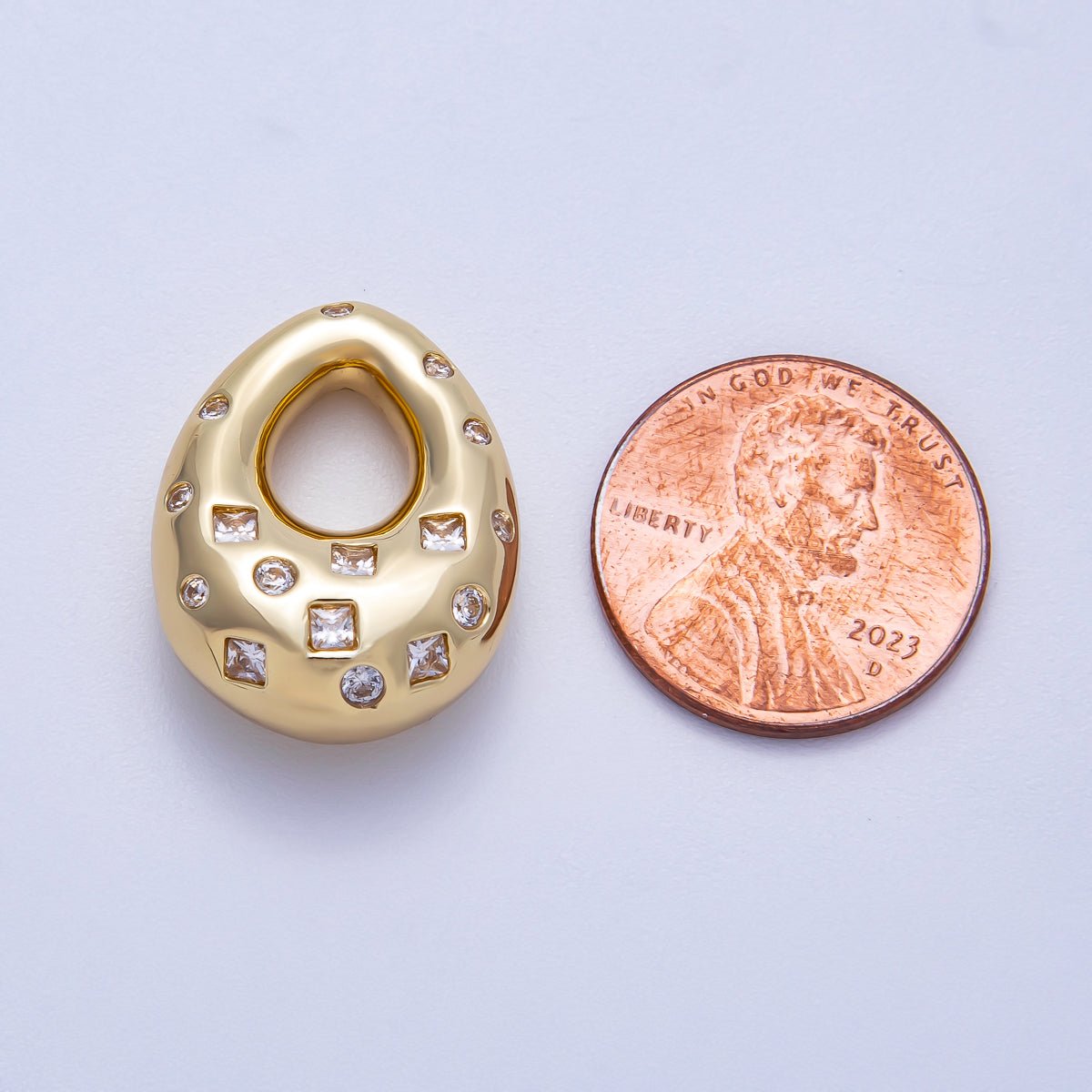 16K Gold Filled 22mm Multi Cut CZ Chubby Geometric Teardrop Bead Pendant | BEADS - 00272 - DLUXCA