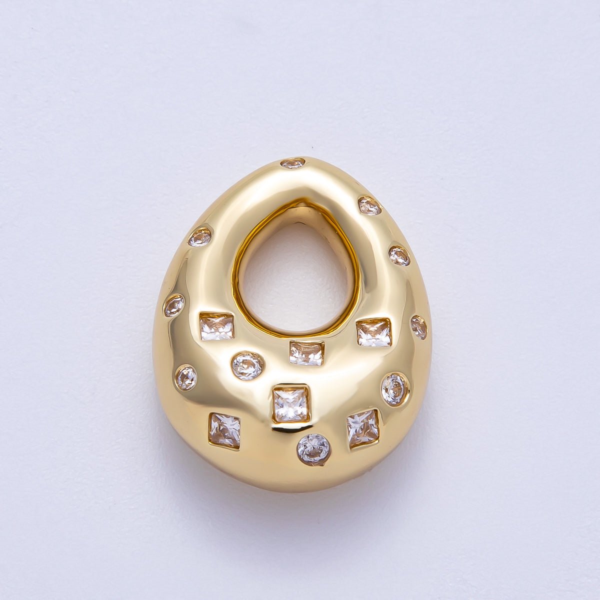 16K Gold Filled 22mm Multi Cut CZ Chubby Geometric Teardrop Bead Pendant | BEADS - 00272 - DLUXCA