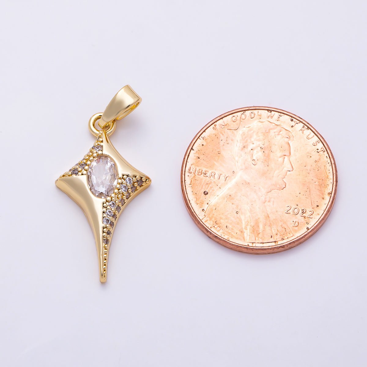 16K Gold Filled 22mm Oval Micro Paved CZ Celestial North Star Pendant | Charms-01491 - DLUXCA