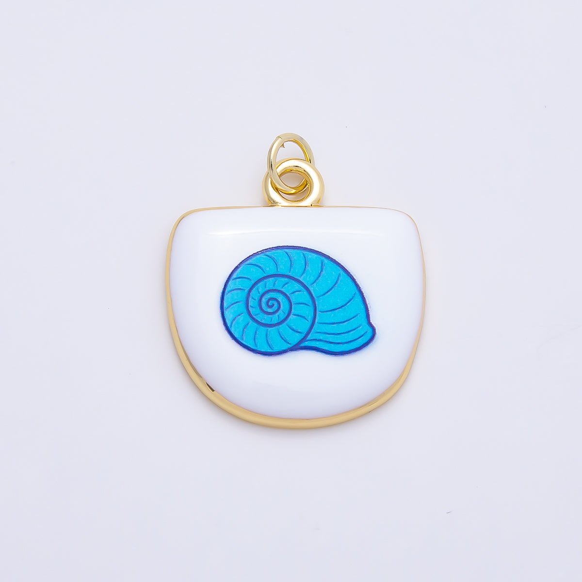 16K Gold Filled 22mm Sea Shell, Scallop, Starfish Blue White Enamel Charm | Charms-01244 ~ Charms-01246 - DLUXCA