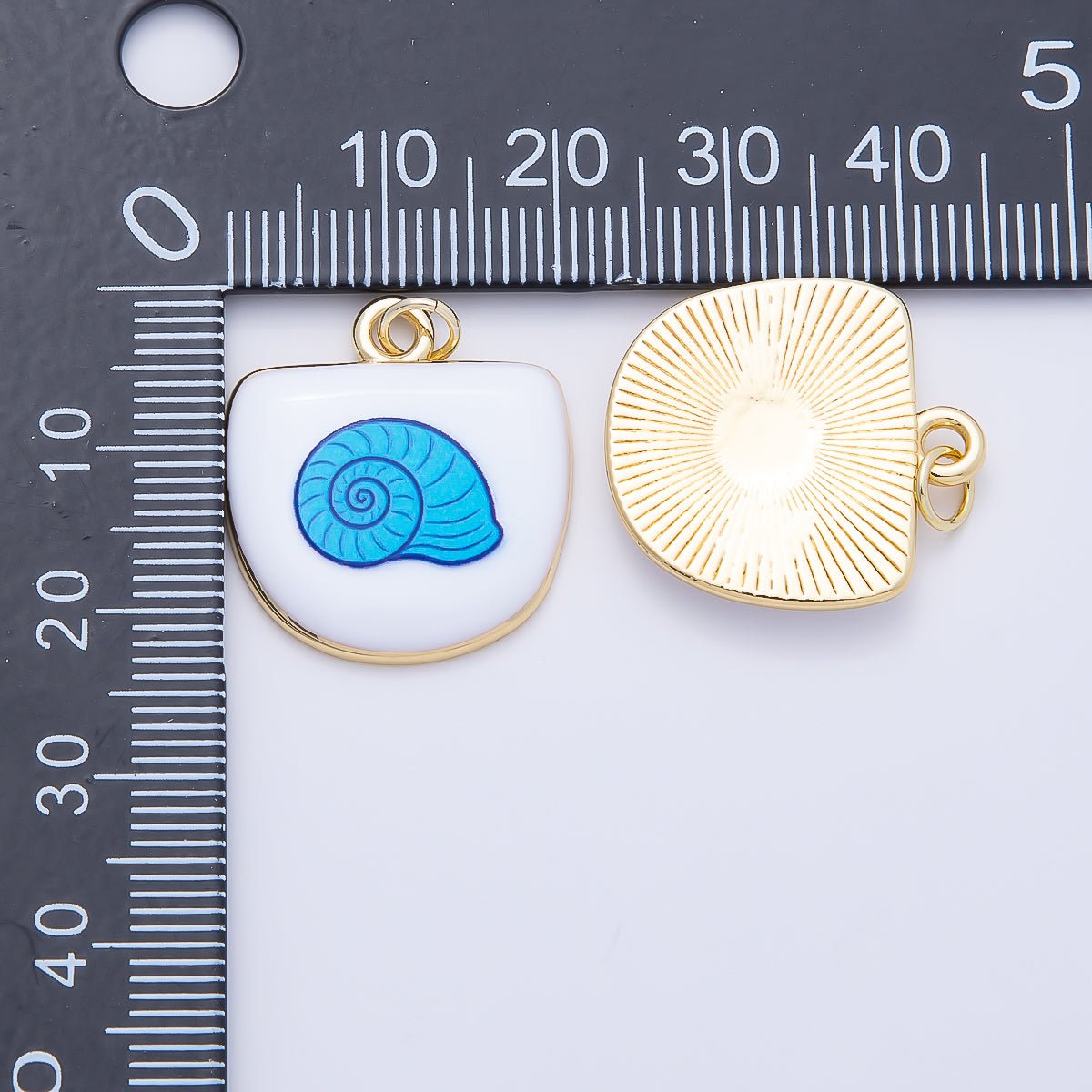 16K Gold Filled 22mm Sea Shell, Scallop, Starfish Blue White Enamel Charm | Charms-01244 ~ Charms-01246 - DLUXCA