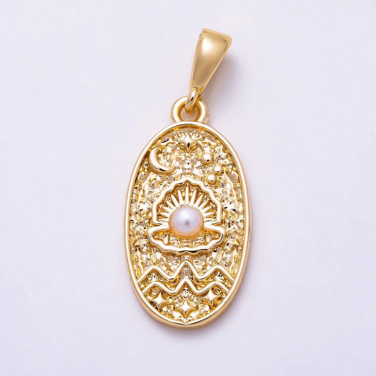 16K Gold Filled 22mm Shell Pearl, Turquoise Clam Shell Textured Oval Pendant | Charms-01991 Charms-01992 - DLUXCA