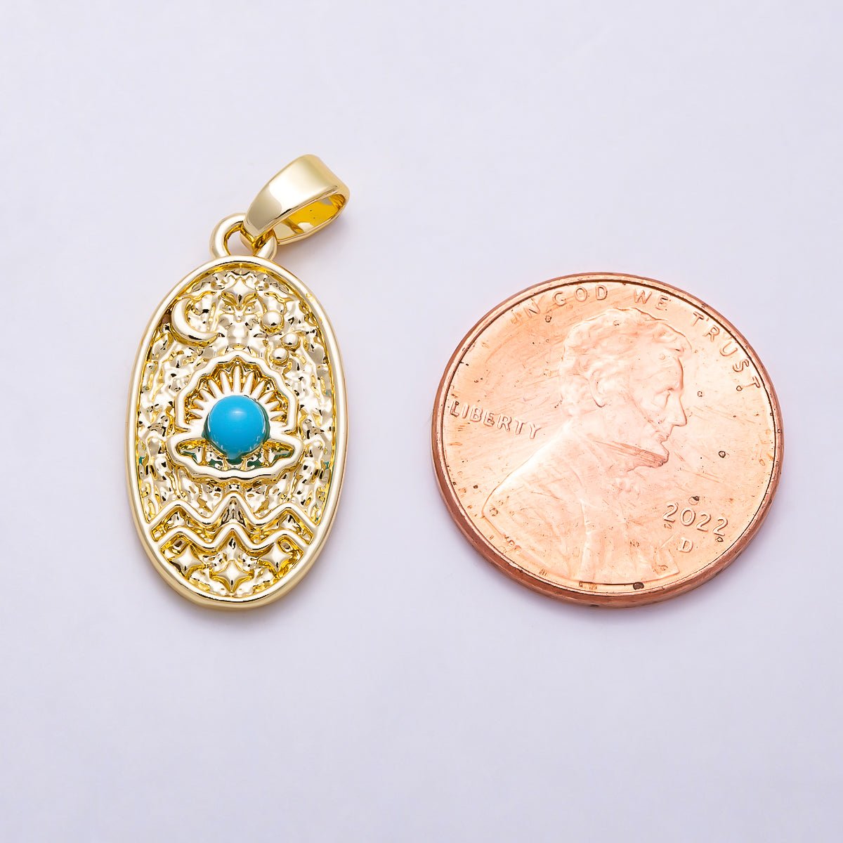 16K Gold Filled 22mm Shell Pearl, Turquoise Clam Shell Textured Oval Pendant | Charms-01991 Charms-01992 - DLUXCA