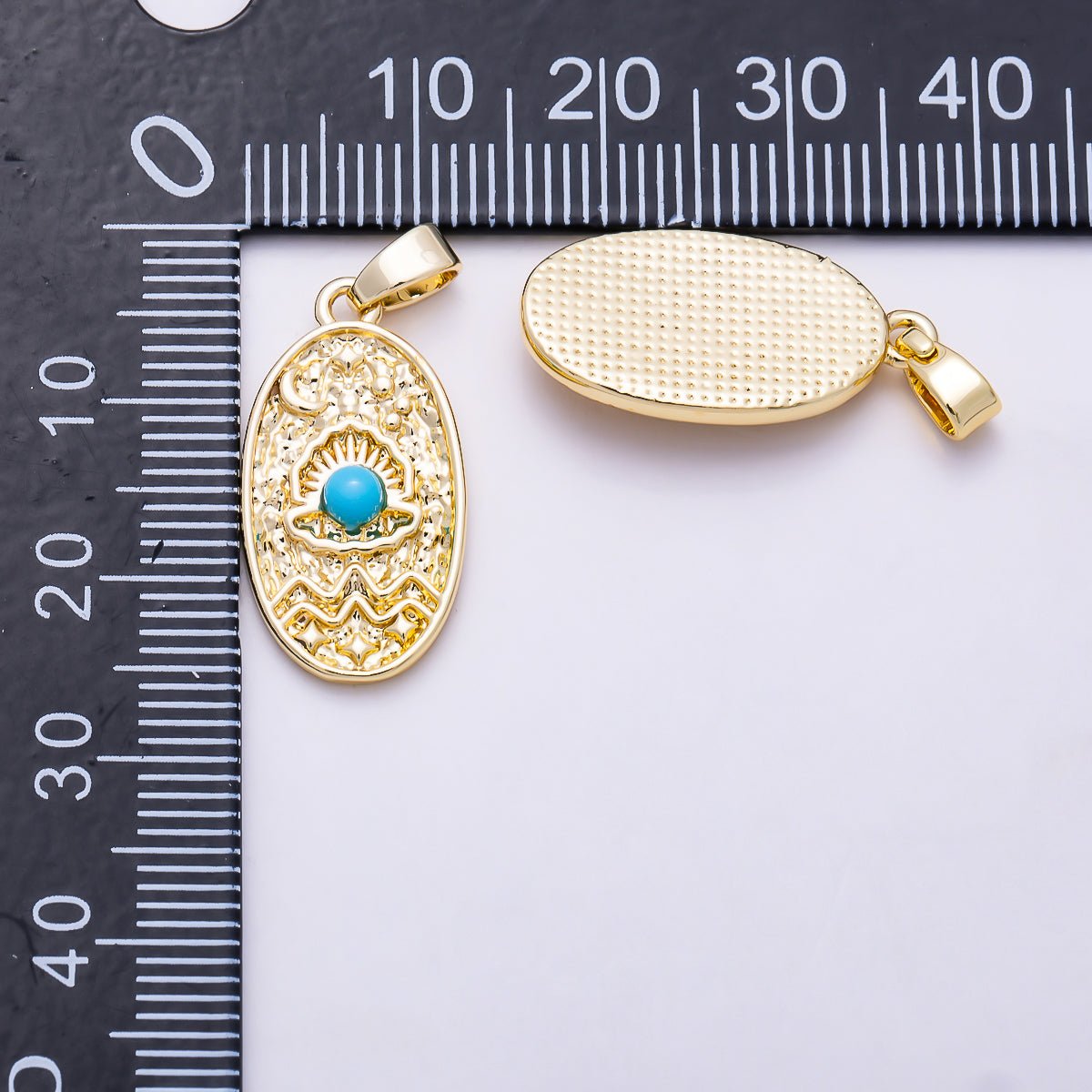 16K Gold Filled 22mm Shell Pearl, Turquoise Clam Shell Textured Oval Pendant | Charms-01991 Charms-01992 - DLUXCA