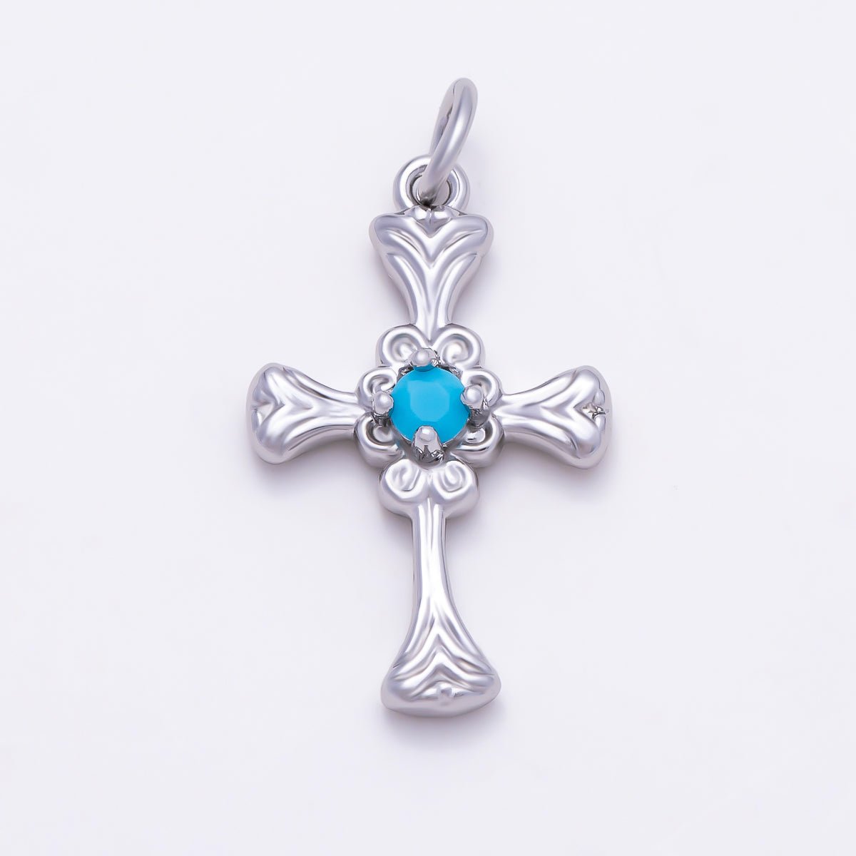 16K Gold Filled 22mm Turquoise CZ Vintage Filigree Cross Religious Charm in Gold & Silver | Charms-01865 - Charms-01866 - DLUXCA