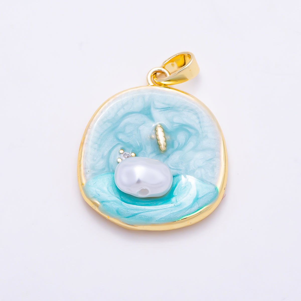 16K Gold Filled 22mm White Baroque Freshwater Pearl Ocean Beach Charm | Charms-01887 - DLUXCA