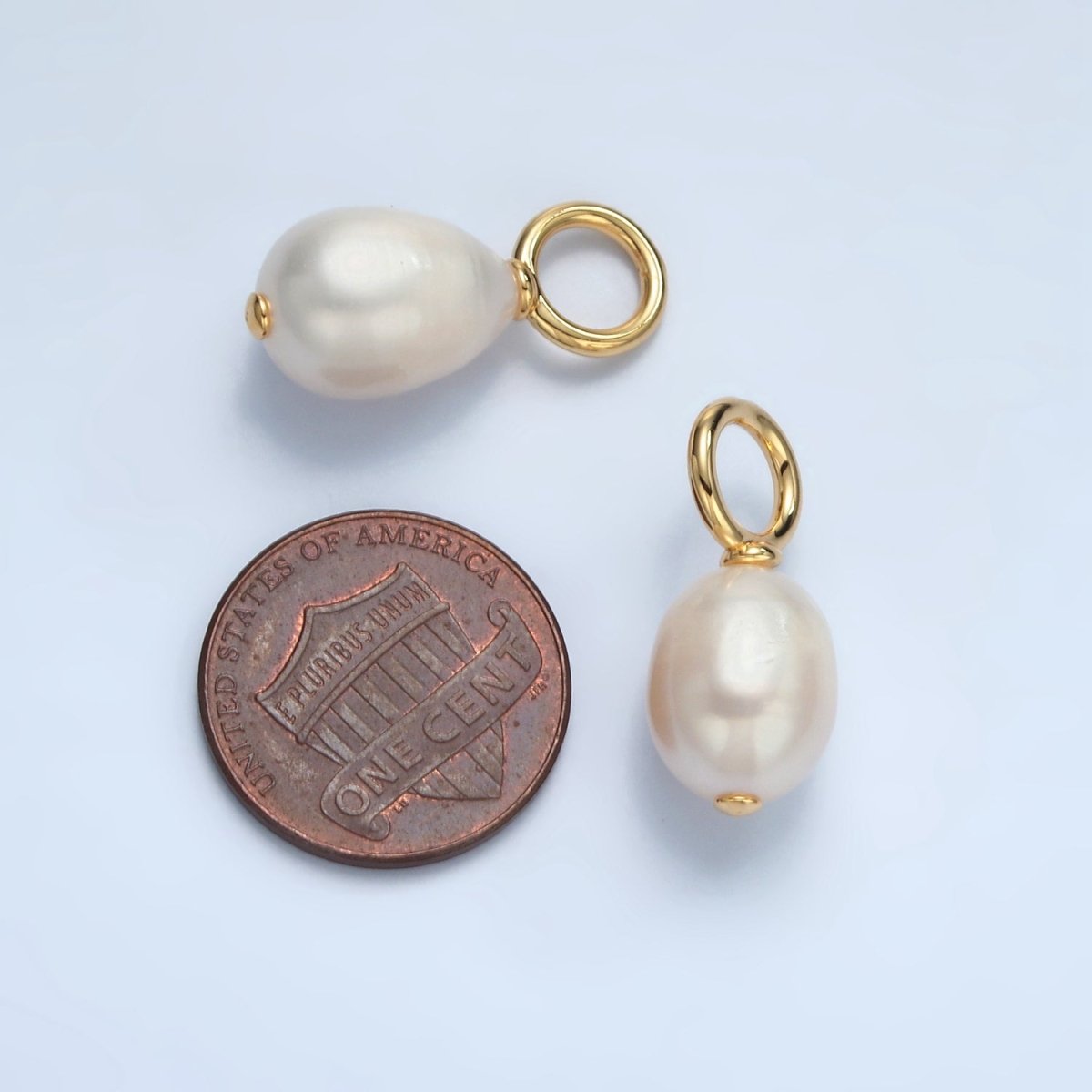 16K Gold Filled 22mm White Ringed Freshwater Pearl Drop Pendant | P1869 - DLUXCA